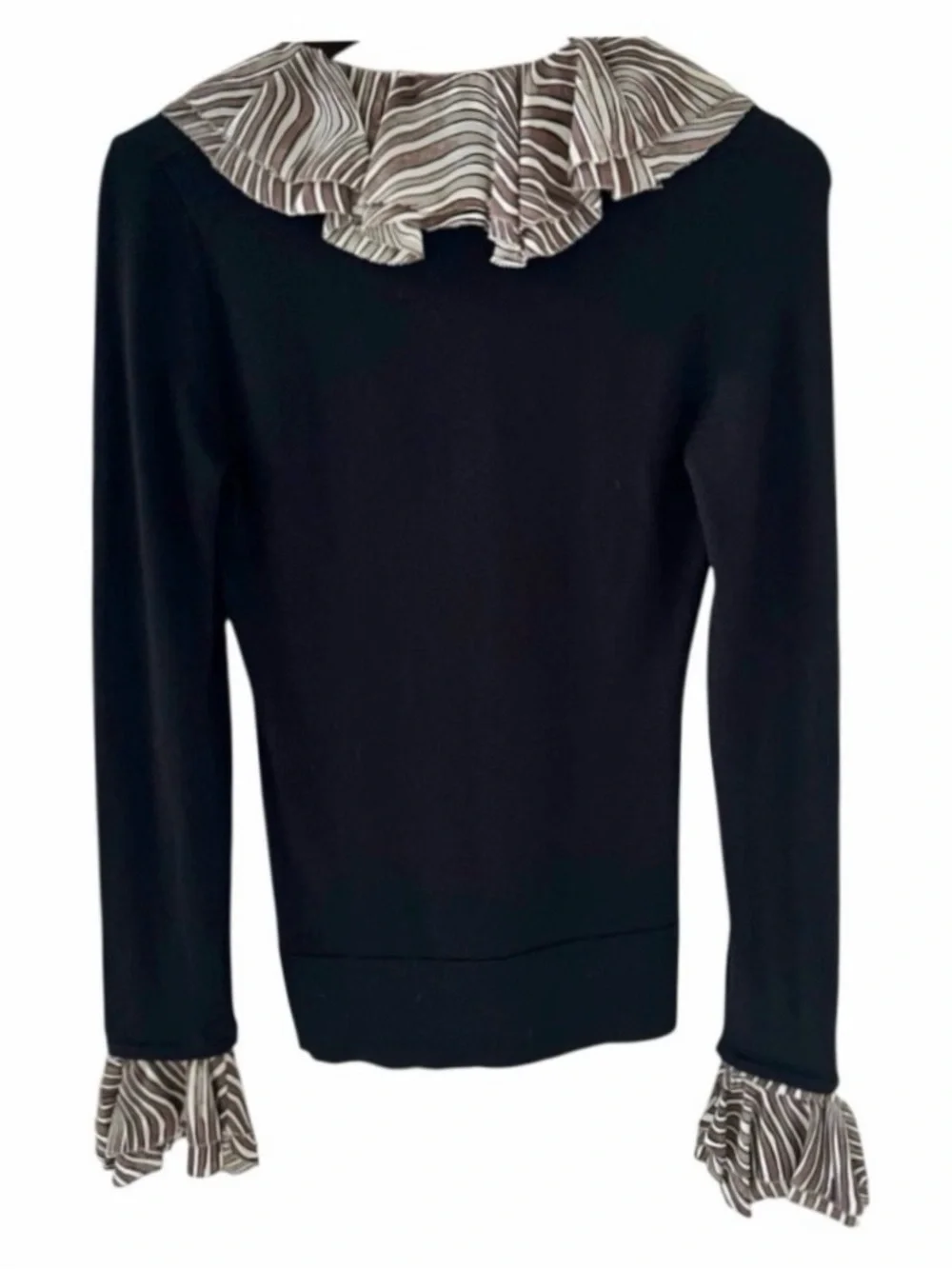 Tory Burch Black 3 in 1 V-Neck Wool Knit Sweater with Removable Collar & Cuffs